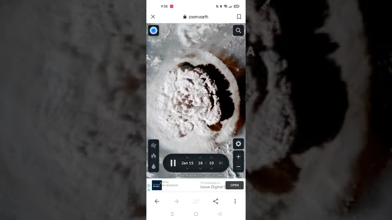 volcanic eruption in tonga 2022 satellite view.