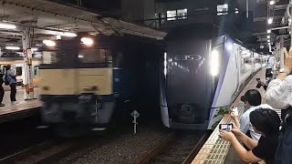 [ジョイント音]試9112レ EF64-1053号機 E26系 カシオペアオペレーション訓練に伴う試運転 試運転列車が立川駅3番線を通過するシーン