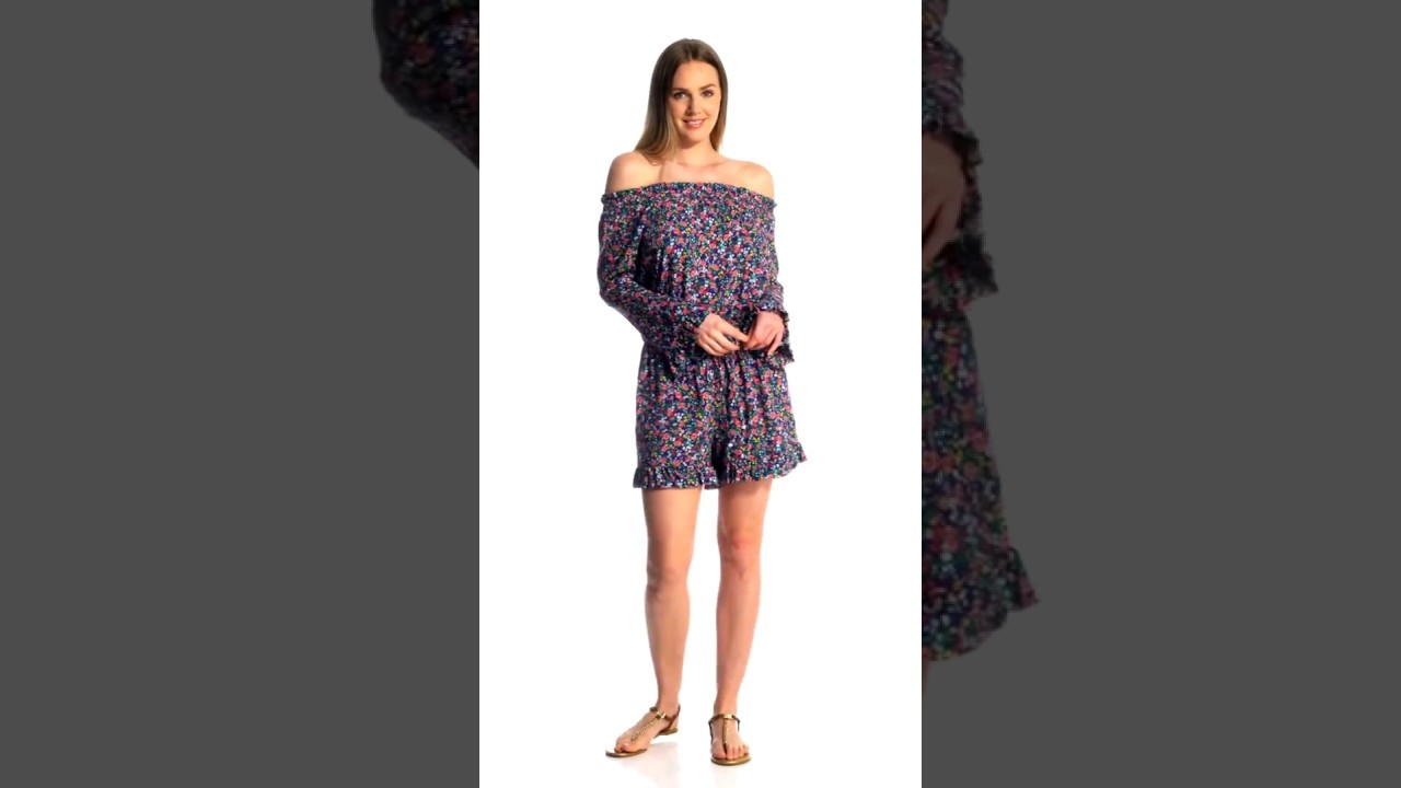 Polo Ralph Lauren Vintage Floral Off The Shoulder Romper | SwimOutlet.com