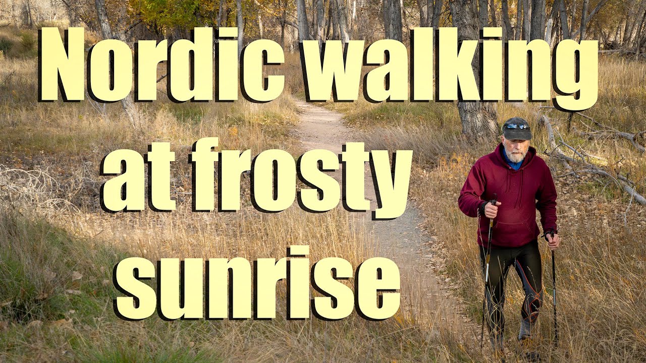 Nordic Walking at Sunrise - Foggy Fall Morning along the Poudre River, Fort Collins, Colorado