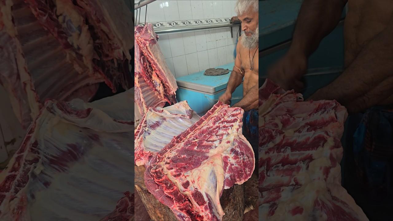 Cow Meat Cutting By Old Butcher In Bangladesh 