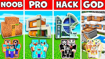 Minecraft: FAMILY HIGH TECH HOUSE BUILD CHALLENGE - NOOB vs PRO vs HACKER vs GOD in Minecraft