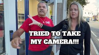CRAZINESS IN CLINTON!!! PIZZA SHOP OWNER TRIES TO GRAB MY CAMERA