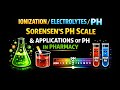 Ionization|Law of mass action|Electrolytes|PH|Sorensen pH scale|pH indicator|Application in pharmacy