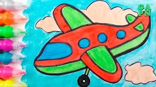 Cómo dibujar Aviones | Aprende colores para niños con pintura de acuarela | Dibujos para colorear