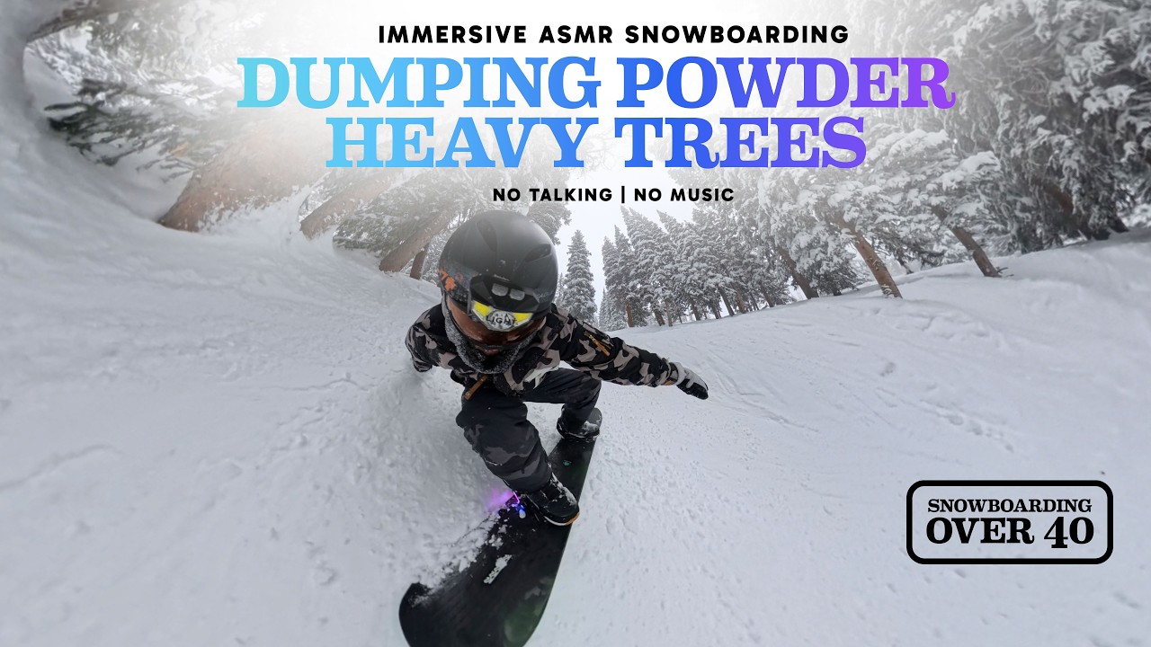 Immersive ASMR Snowboarding: Dumping Powder - Heavy Trees - Snowboarding Over 40