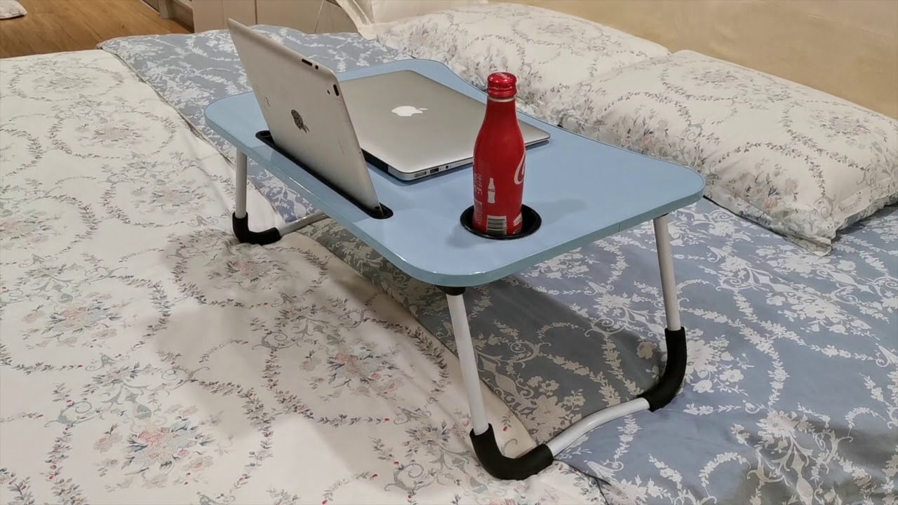Foldable Laptop Table With Cup Holder Storage Pocket – Portable
