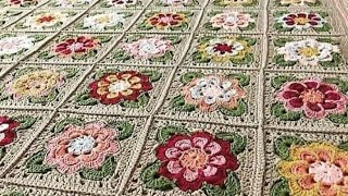 Jasmine square to make a crocheted table bed runner كروشيه وحدة الياسمين المربعه لعمل مفرش سفره سرير