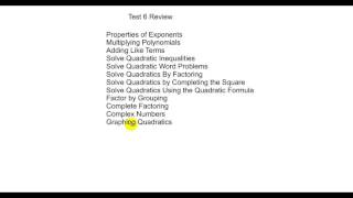 Test 6 Review Alg 2 16 17