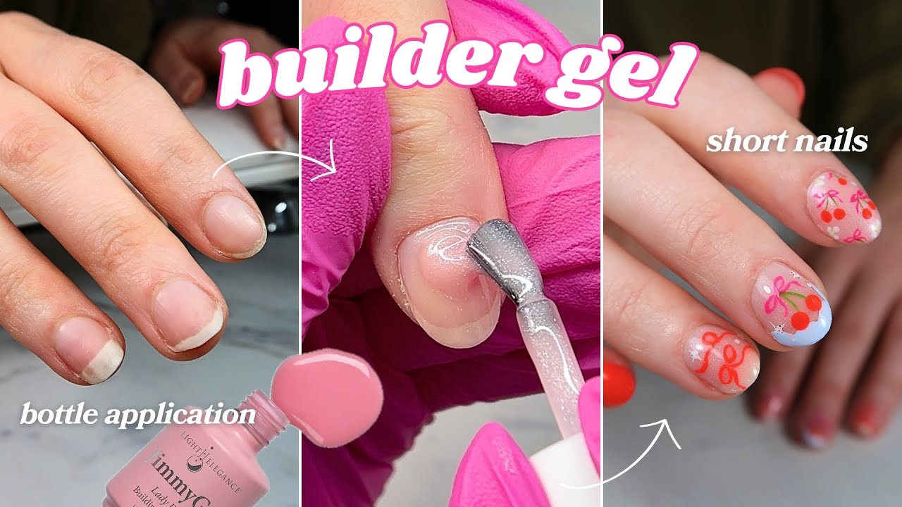 builder gel manicure on natural nails 💅🏻 extensions + nail art