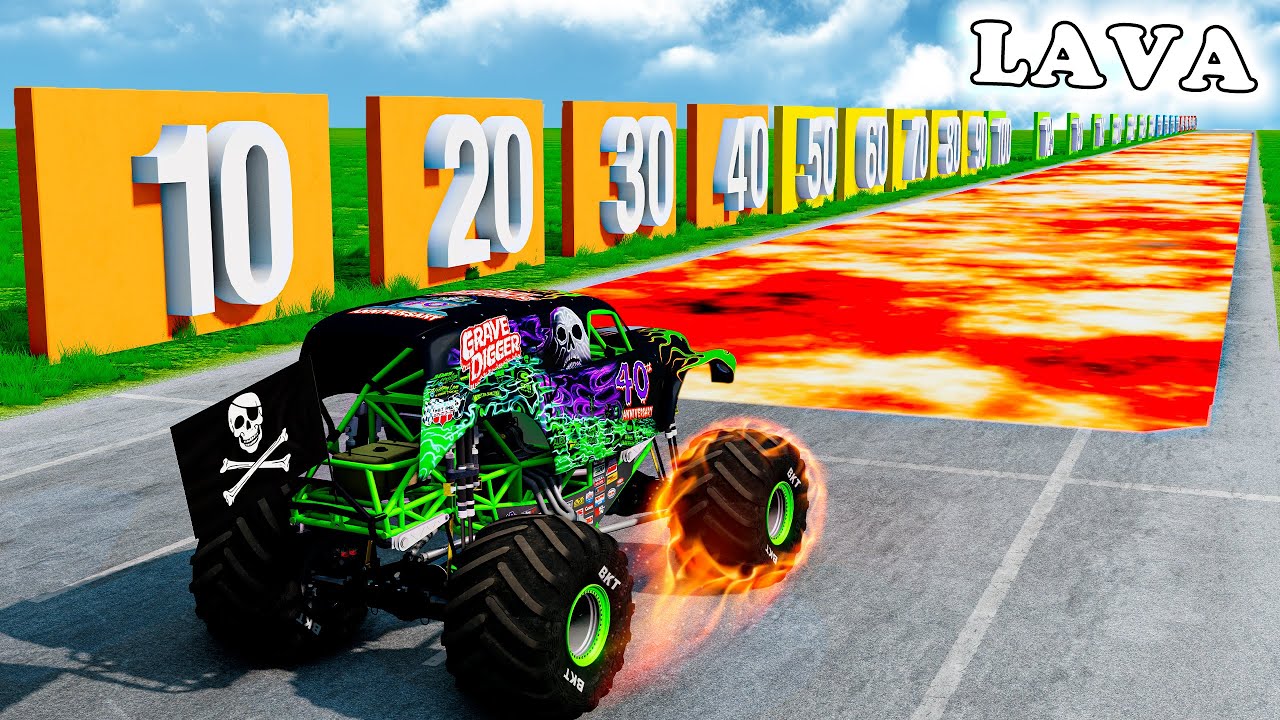 10 MONSTER TRUCKS VS Lava Trap - Monster Truck Crashes