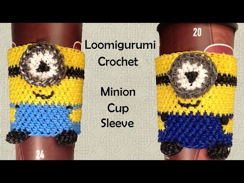 New Loomigurumi / Amigurumi Minion Coffee Cup Cozy Sleeve - Rubber Band Crochet - Rainbow Loom