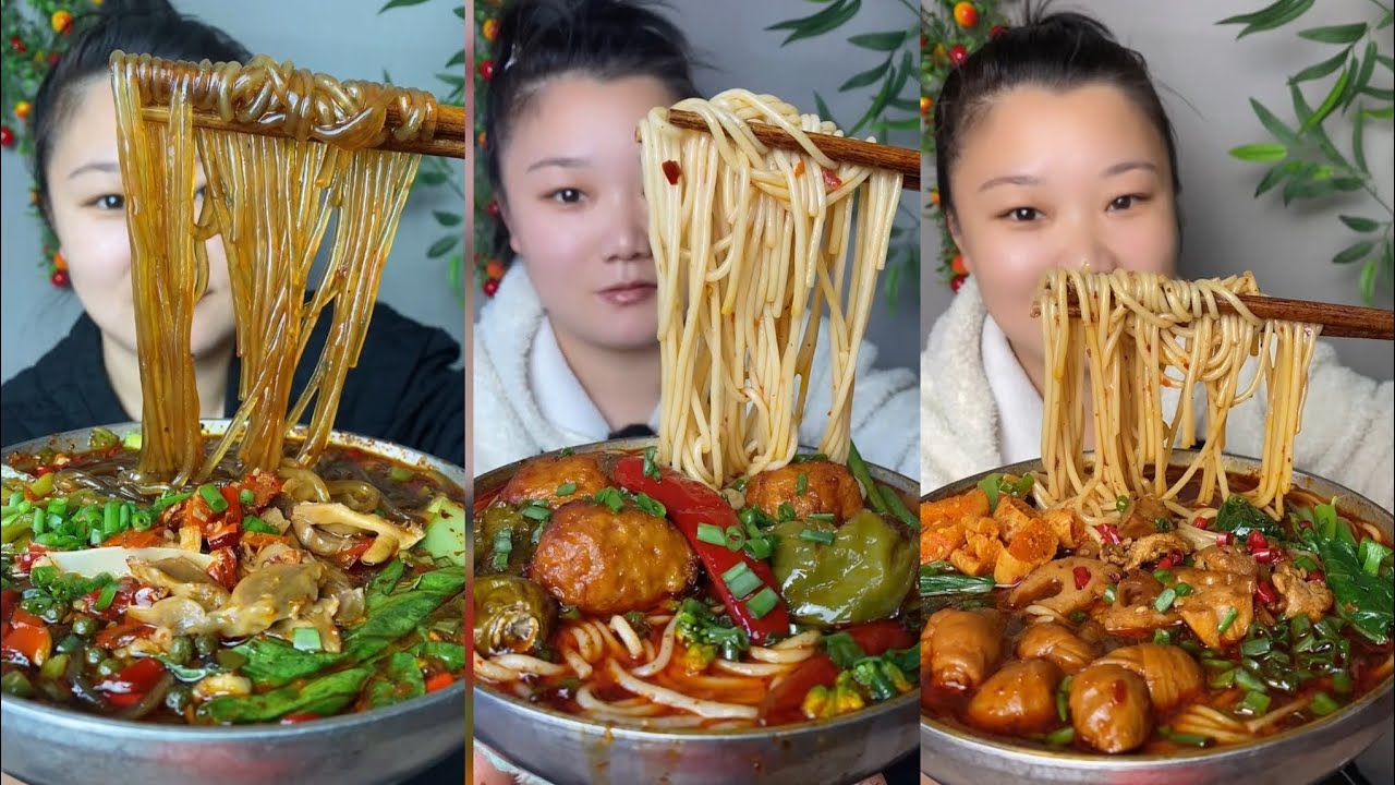 Yummy #13 ,Chinese mukbang, huge Spicy Noodles feast! 🍜 & Dumpling Soup 🍲😋.