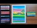 How to draw beautiful scenary with oil pastel step by step