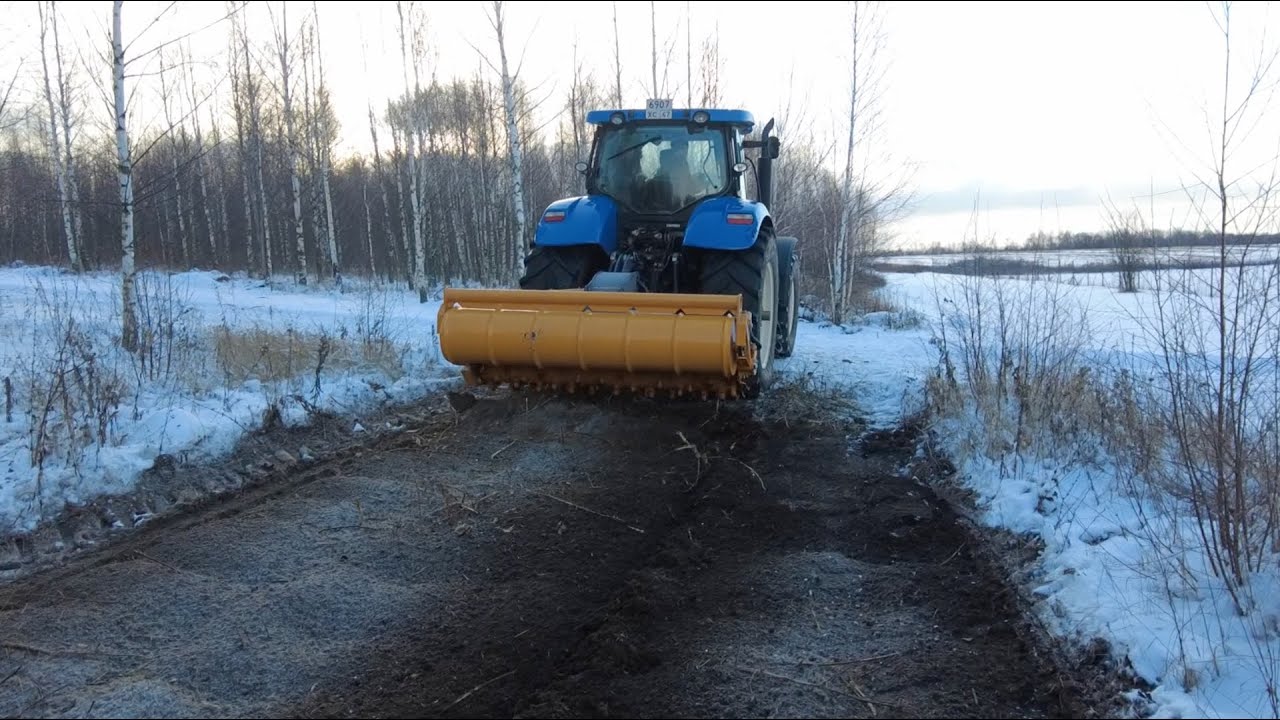 Обзор и демонстрация работы трактора New Holland 7060 с ротоватором Mericrusher MJS-241STG