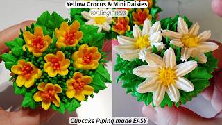 How to pipe a Crocus Flower and Mini Daisies Buttercream Cupcake Piping