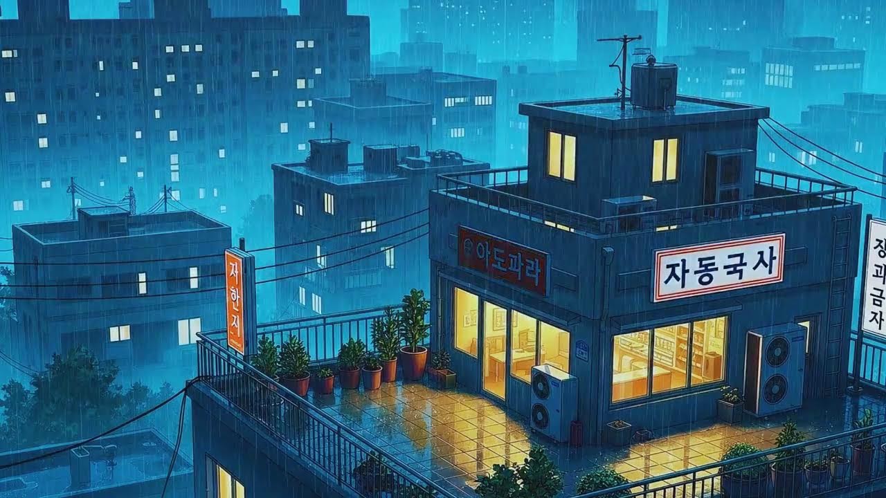 Rain Sounds plus Lofi for Study in a Cozy Korean Night to Stay Focused 😌