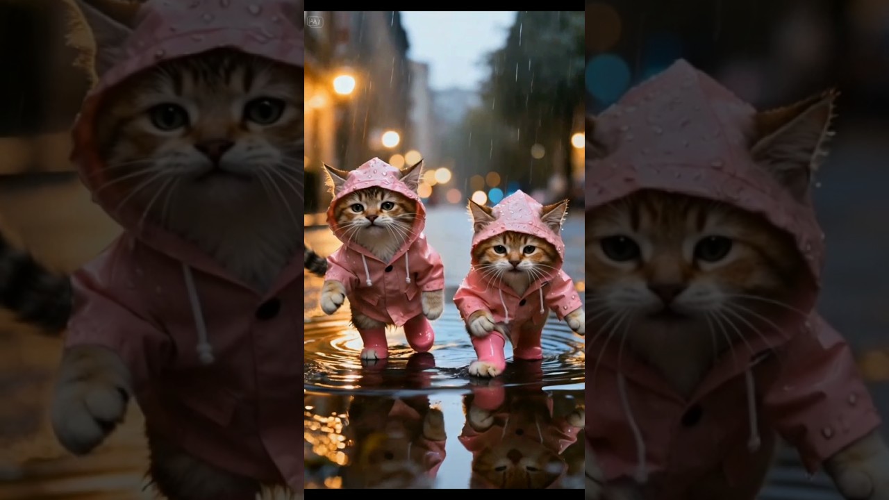 🌧️ Cute in the Rain Wearing Adorable Raincoats - Meow Meow Sad Song 😿🎶