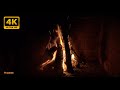 Night Fire in the Dark Background Video 4K 6 Hours Burning Fireplace Sounds &amp; Black Screen for Sleep