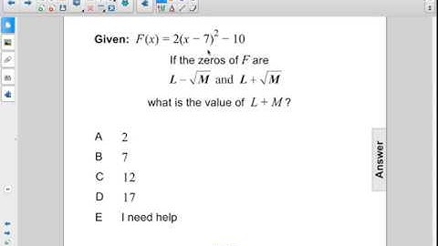 Algebra I Non Linear Functions Calc Roots Quad Vertex Pt 2 Q72
