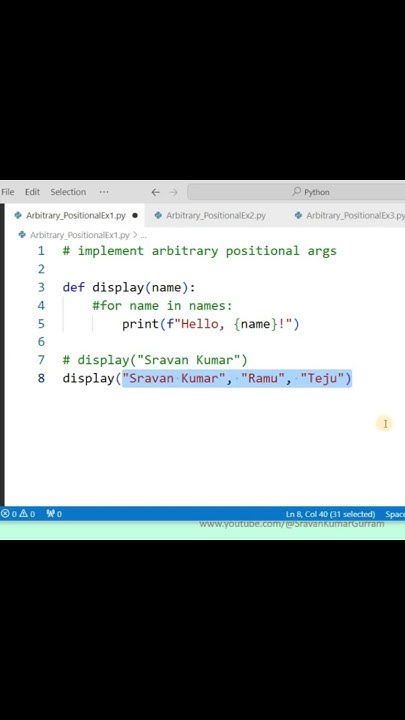 Arbitrary Positional arguments in python #python #coding - YouTube