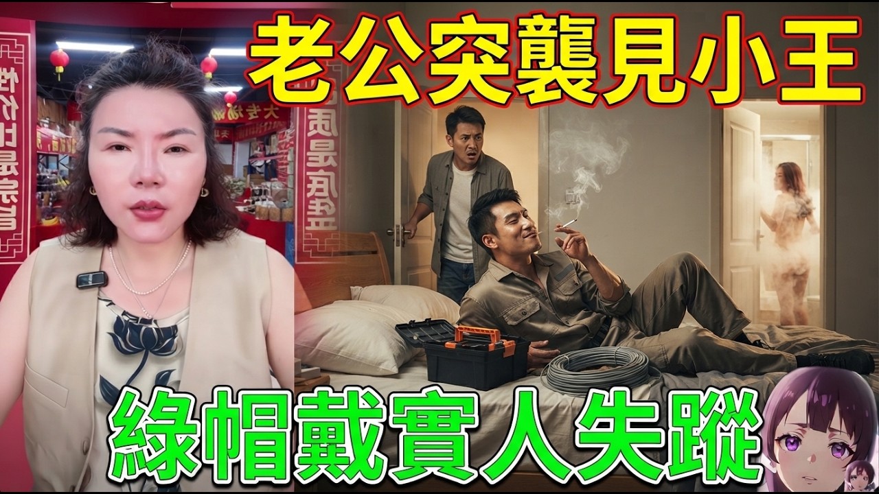 老公突襲返屋企，見到水電工只著底褲躺喺床上抽煙，老婆竟然仲喺沖涼房死都唔肯出嚟！😱🔥💦綠帽戴到實！🧢💚😭#小元徒弟 幸如姐姐 #粵語情感 FISH 6 9 28 NI