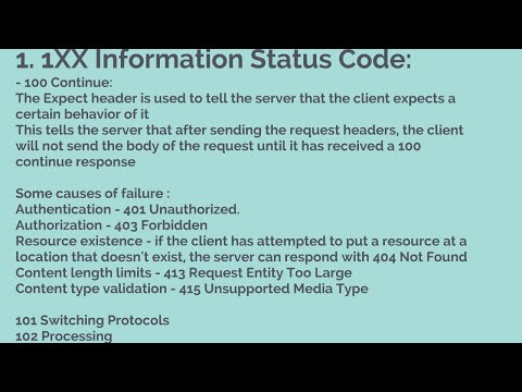 1.  1XX Information Status Code - 100 Continue, 101 Switching Protocols, 102 Processing