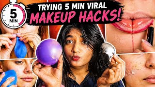 TRYING 5 MIN VIRAL MAKEUP HACKS! 😱 (Expectation vs Reality)