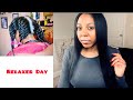 Relaxer Day | Relaxer Routine| Flat ironing and Trimming Relaxed Hair