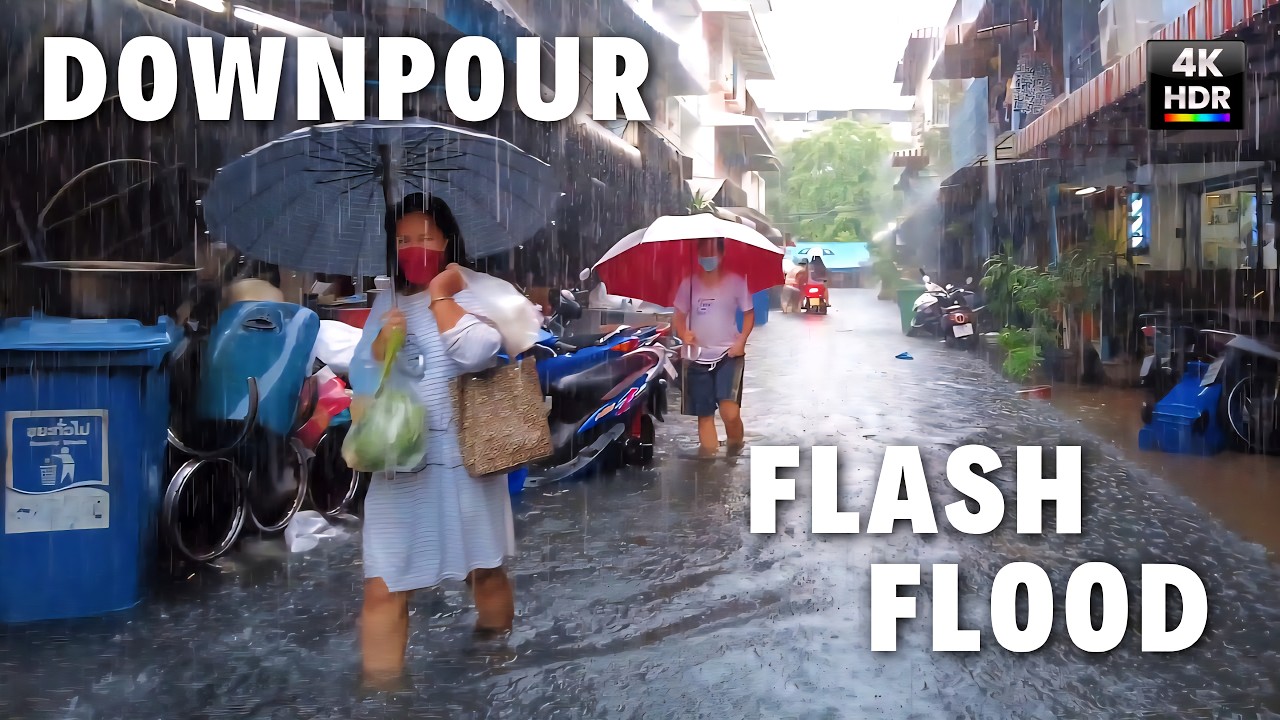 Bangkok, Thailand | Stationen Phra Khanong BTS | Regnpromenad 4K