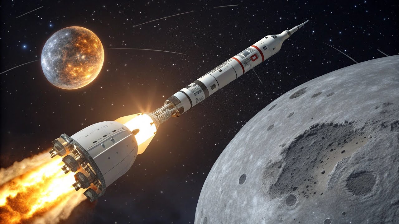 Запуск ракеты «Артемида-1» | Миссия НАСА на Луну | Иллюстрация в мягких пастельных тонах