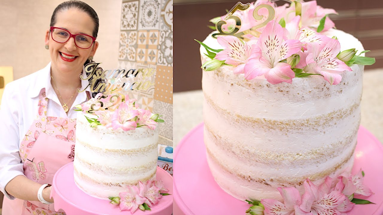 BOLO FEMININO COM FLORES NATURAIS. MEU BOLO DE 50 ANOS. 