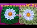 Muestra Cuadrada a crochet FLOR con Hojas en Relieves paso a paso para Colchas y cojines