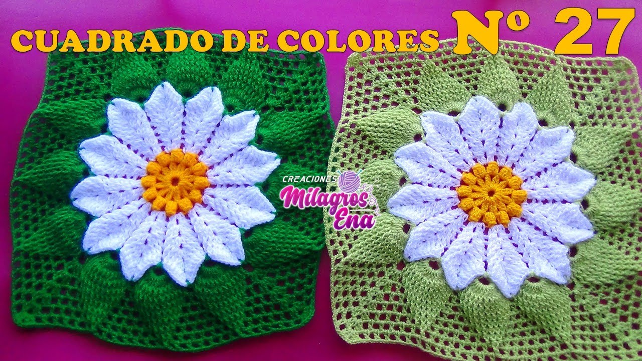 Como tejer el Cuadrado o muestra de colores N° 27 a crochet para colchas y cojines paso a paso