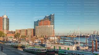Jan Fedder Promenade timelapse hyperlapse in Hamburg, Germany, a vibrant waterfront area.