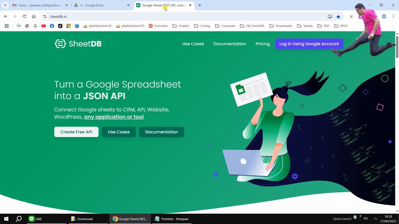 Turn a Google Spreadsheet into a JSON API | sheetdb.io - YouTube