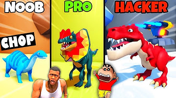 UPGRADING NOOB T-REX DINOSAUR into HACKER in ROBLOX Dinosaur Battle Simulator | SHINCHAN CHOP
