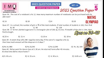 IMO 2023 Class 5 Question Paper SET A- Ques No 36-45 | Class 5 Math Olympiad Question Paper