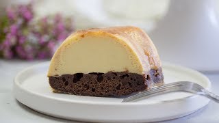 This chocolate flan cake is super delicious, light, simple to make and
magic! the batter goes into pan first milky mixture is...