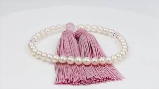 【京念珠】淡水真珠　デザイン念珠（女性用）　親玉ローズクォーツ