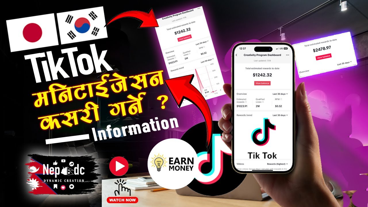 tiktok monetization in korea  japan | How to monetize tiktok account टिकटक मनिटाईजेसन कसरी गर्ने ??