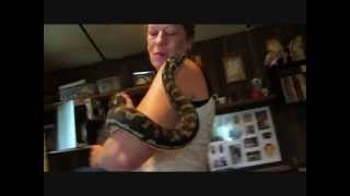 My Daughter April, Attempting To Handle My Big Python
