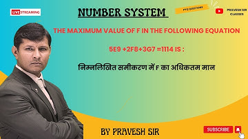 The maximum value of F in the following equation 5E9 +2F8+3G7 =1114 is :
