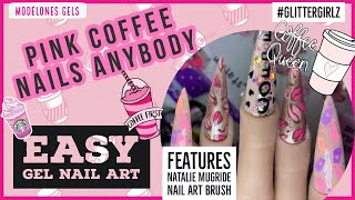 who wants some pink coffee nails!/easy nail art/ natalie mugridge fine detail brush/@modelonesofficial