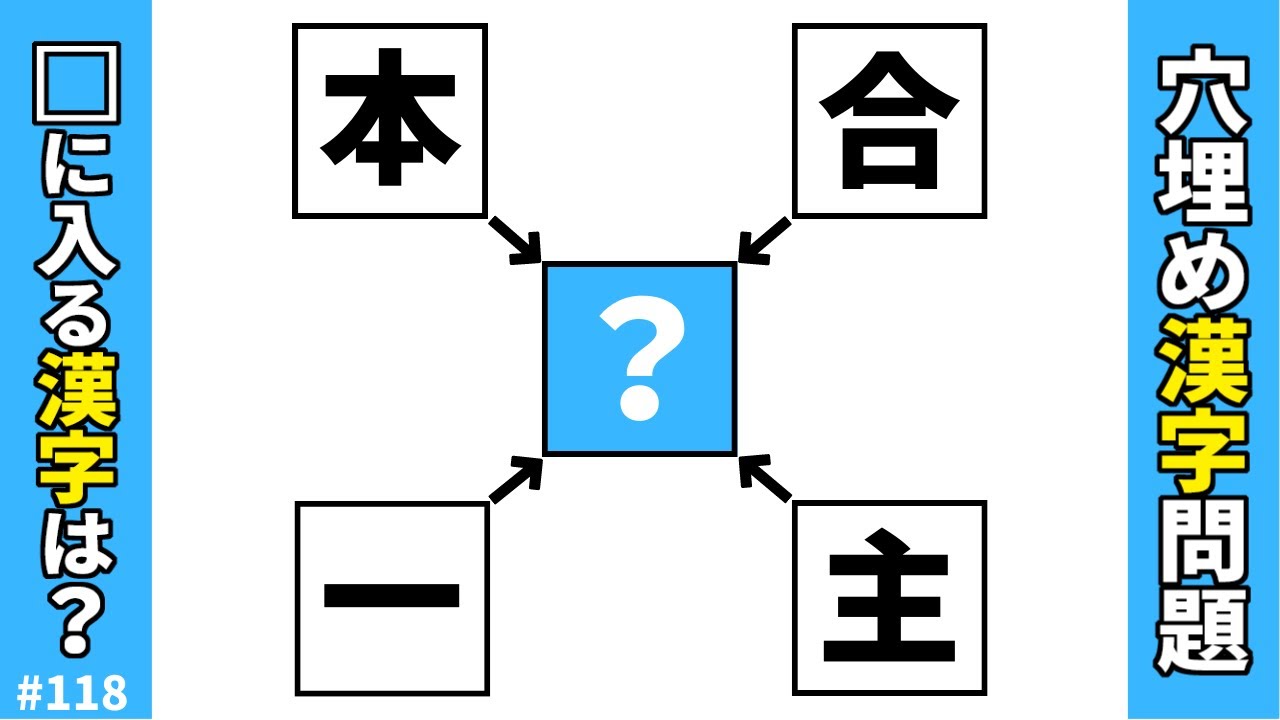 【漢字穴埋めクイズ118】空欄に漢字を入れて4つの二字熟語を作る脳トレ漢字問題