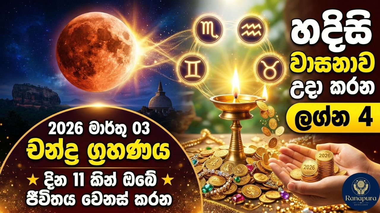 දින 11කින් ඔබේ ජීවිතය වෙනස් කරන මාර්තු 03 ග්‍රහණය - ලග්න 4කට සුබ පල