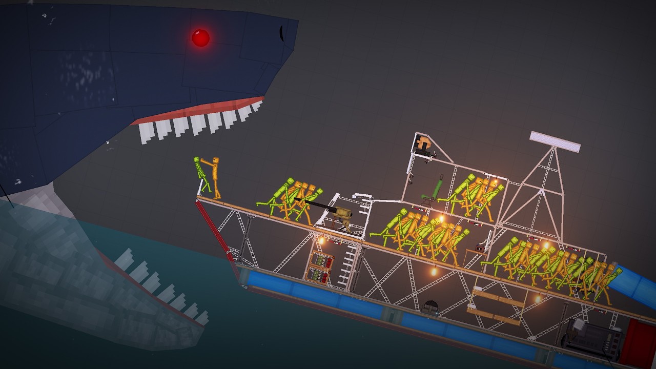 Melons Fight with Pumpkins Over The Megalodon Ocean in People Playground