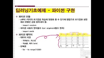[11주차] 인공지능개론 (딥러닝 기본예제-파이썬 구현설명), [성균관대학교 오하영교수]