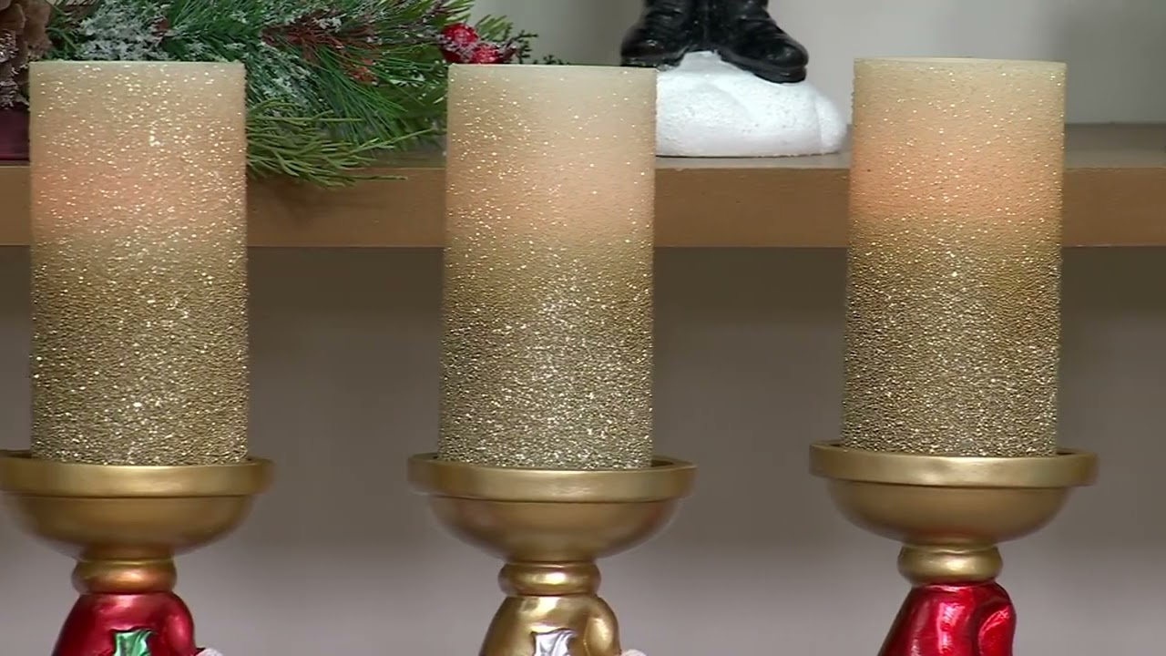 Kringle Express Holiday Pillar Candle Holder with Candle on QVC