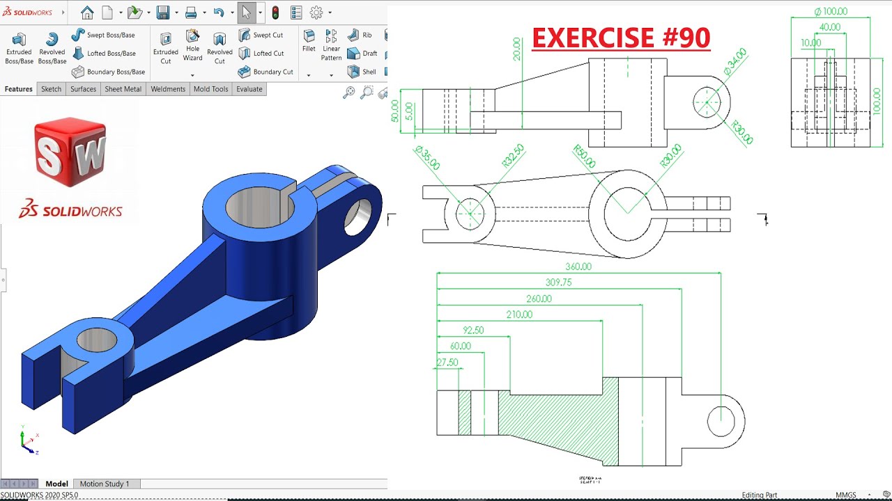 Solidworks Tutorial for beginners Exercise 90 - YouTube